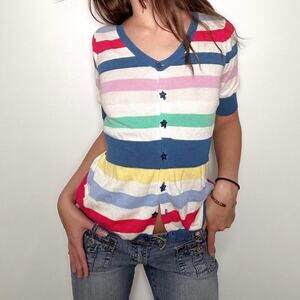 Adorable multicolored striped y2k charlotte russe button up